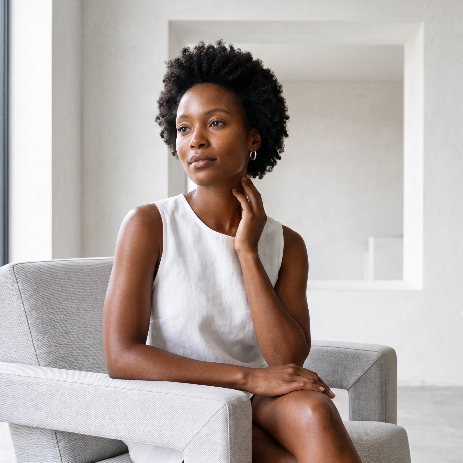 Woman gently applying skincare as part of her daily routine